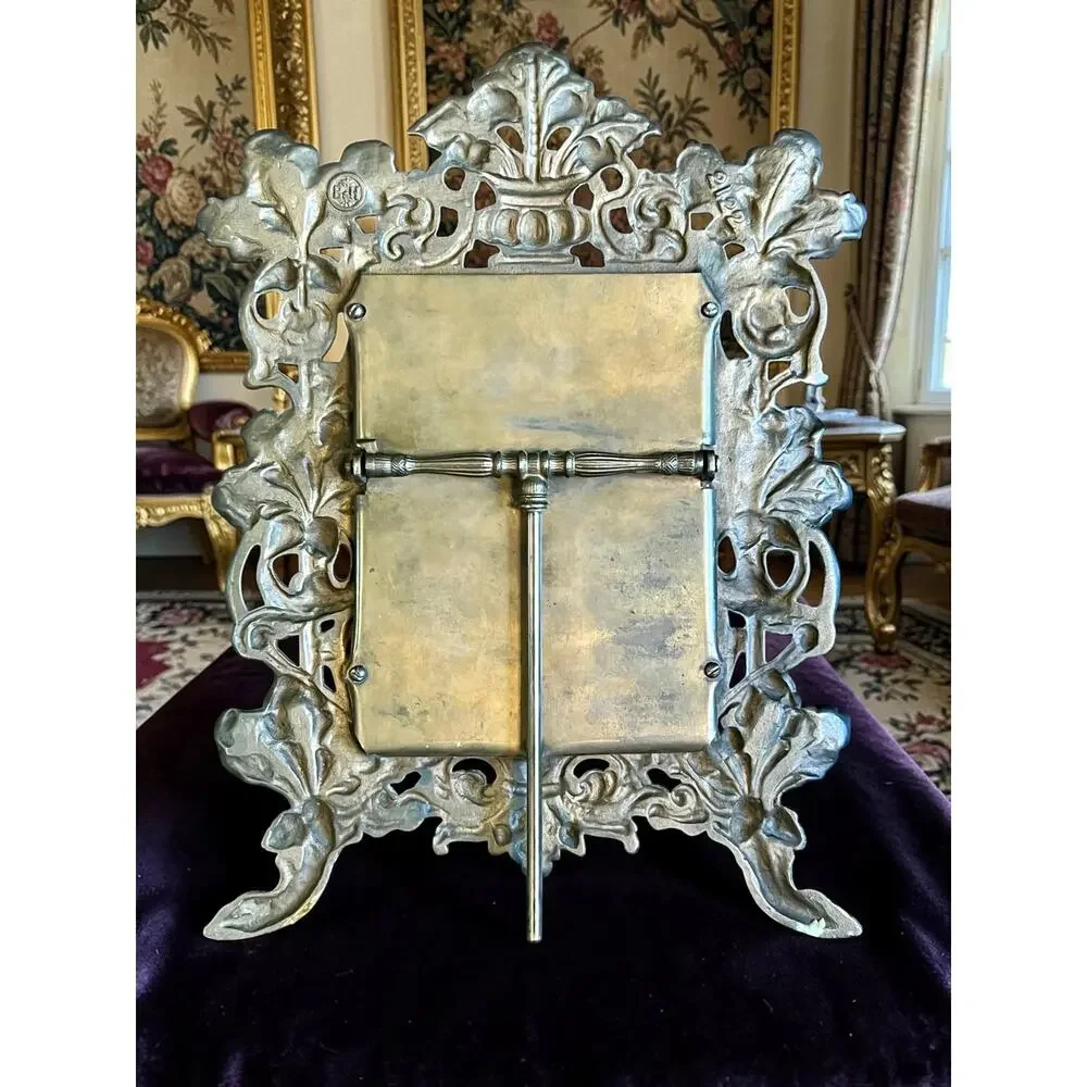 Antique Bradley & Hubbard Table Mirror-Art Nouveau Oak Leaf-Easel Frame-Vanity